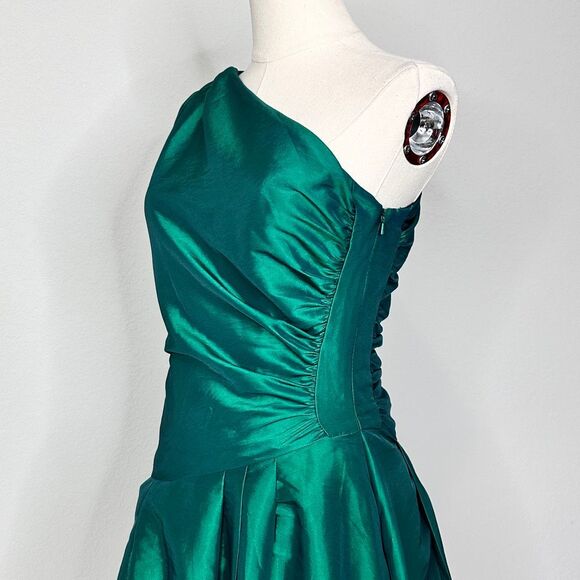 Vtg Scott McClintock Emerald One-Shoulder Taffeta Dress Sz 8 Fits Small Holidays - Picture 6 of 10